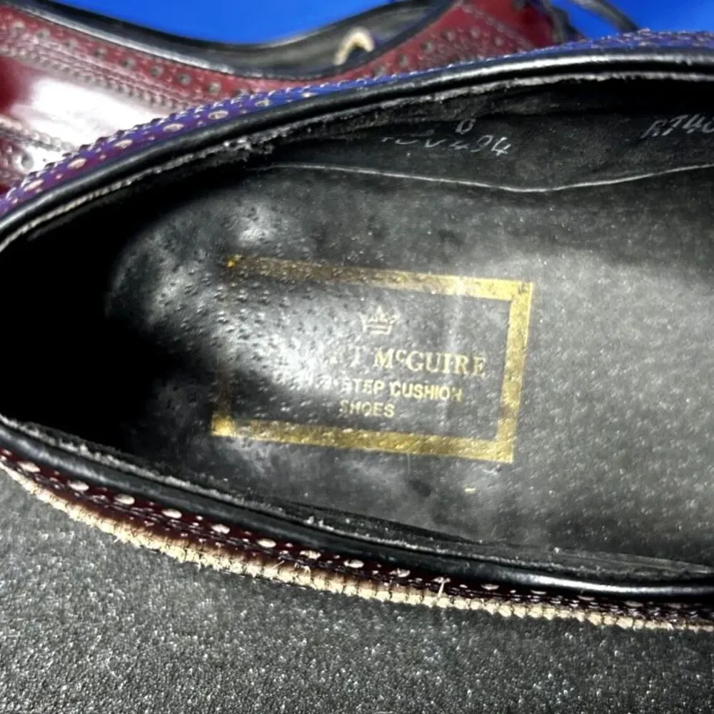 Vtg Stuart McGuire Mens Burgundy Leather Wingtip Oxford Dress Shoe Sz 10 Brogue